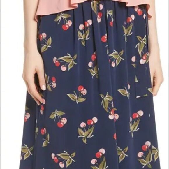 Joie | EUC Almudena Cherry Print Silk Wrap Skirt In Dark Navy Size Small - Picture 2 of 10